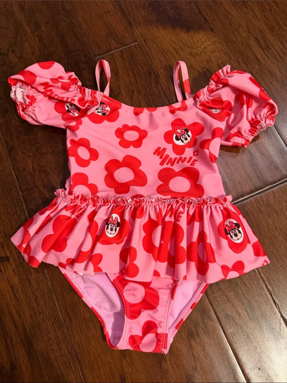 Disney Pink and Red Minnie Floral One-Piece Swimsuit